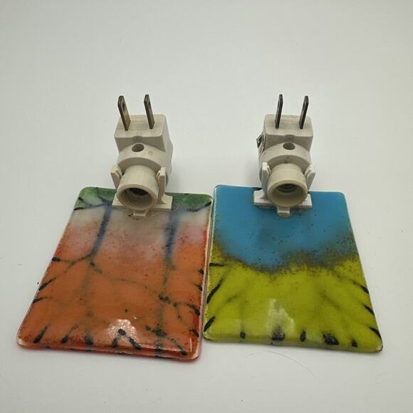 Lot Of 2 Fused Glass Tree Night Lights - Picture 4 of 6